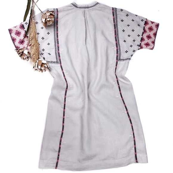 Johnny Was Gray Linen Pink Embroidered Tunic Dress Sz S - Picture 3 of 16